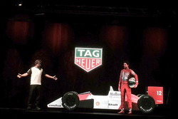 Fernando Alonso with the hologram of Ayrton Senna