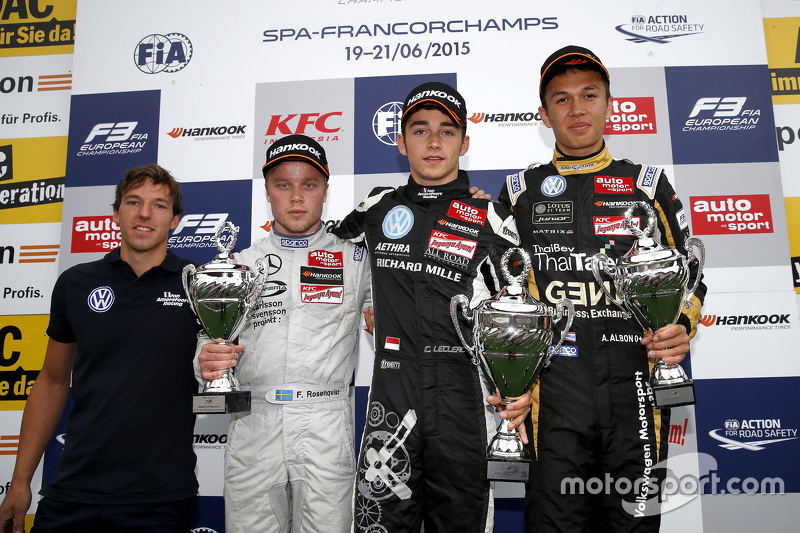 Podium: race winner Charles Leclerc, second place Felix Rosenqvist, third place Alexander Albon