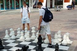 Jules Bianchi plays giant chess with Charles Pic