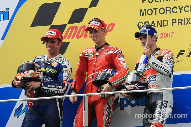 2007: 1. Casey Stoner, 2. Marco Melandri, 3. Dani Pedrosa