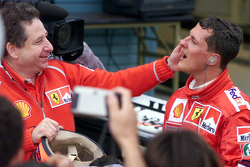 Race winner and 2000 World Champion Michael Schumacher, Ferrari with Jean Todt