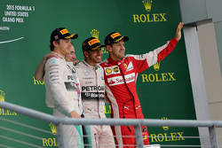 Podium: Second place Nico Rosberg, Mercedes AMG F1 Team, third place Sebastian Vettel, Scuderia Ferrari and race winner and World Champion Lewis Hamilton, Mercedes AMG F1 Team