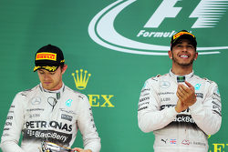 Podium : le vainqueur et Champion du Monde Lewis Hamilton, Mercedes AMG F1 Team, le deuxième Nico Rosberg, Mercedes AMG F1 W06 et le troisième Sebastian Vettel, Ferrari