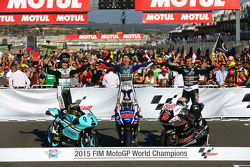 El Campeón de Moto3, Danny Kent, Leopard Racing Honda y el Campeón de MotoGP, Jorge Lorenzo, Yamaha