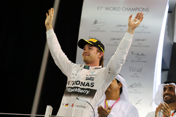 Race winner Nico Rosberg, Mercedes AMG F1 celebrates on the podium