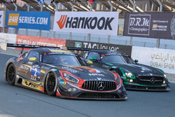 #2 Abu Dhabi Racing Black Falcon Mercedes AMG GT3: Khaled Al Qubaisi, Hubert Haupt, Jeroen Bleekemolen, Maro Engel, Indy Dontje and #16 Black Falcon Mercedes SLS AMG GT3: Adam Christodoulou, Oliver Webb, Patrick Assenheimer, Oliver Morley, Frank Montecalvo