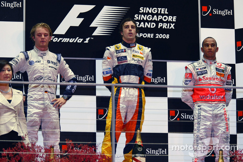 2008: 1. Fernando Alonso, 2. Nico Rosberg, 3, Lewis Hamilton