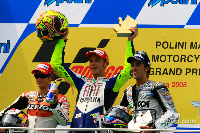 2008: 1. Valentino Rossi, 2. Dani Pedrosa, 3. Andrea Dovizioso