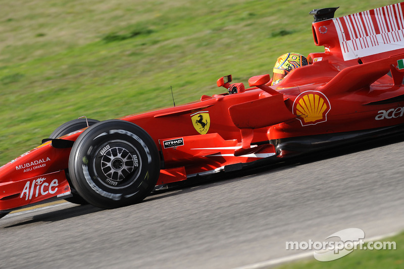 Valentino Rossi tests the Ferrari F2008