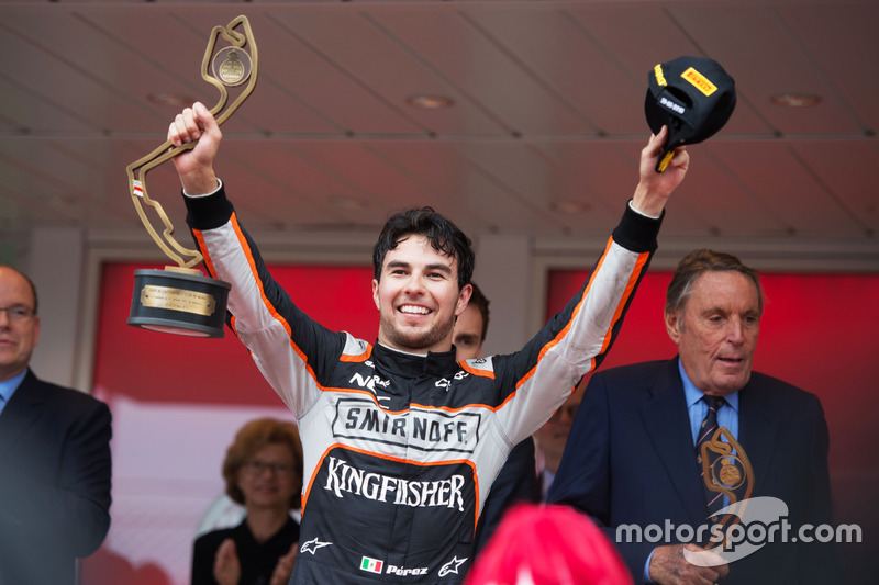 Sergio Perez, Sahara Force India F1 festeggia il suo terzo posto sul podio