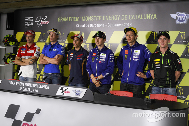 Andrea Iannone, Ducati Team, Aleix Espargaró, Team Suzuki Ecstar MotoGP, Marc Márquez, Repsol Honda Team, Jorge Lorenzo, Yamaha Factory Racing, Valentino Rossi, Yamaha Factory Racing, Pol Espargaró, Monster Yamaha Tech 3